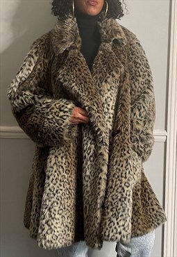 Vintage Leopard Faux Fur Winter Coat 