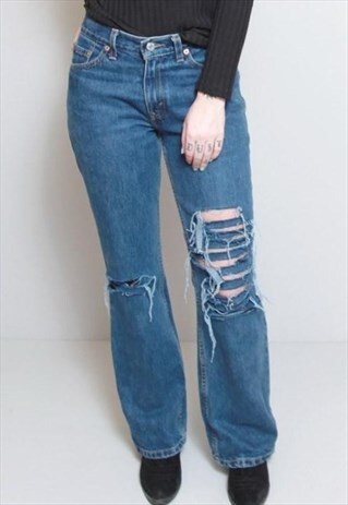 VINTAGE 1980'S DARK WASH DISTRESSED DENIM LEVI'S JEANS
