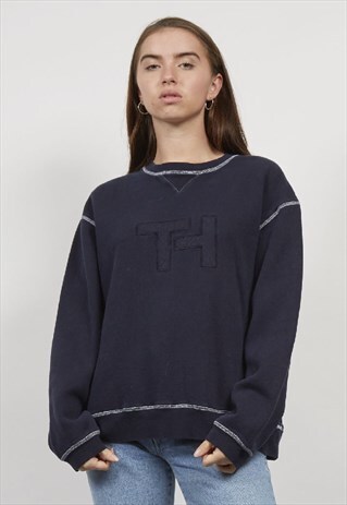 VINTAGE 90'S TOMMY HILFIGER NAVY CONTRAST STITCH SWEATSHIRT