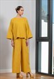LINEN SET OF PALAZZO PANTS AND LOOSE TUNIC IN MUSTARD COLOR