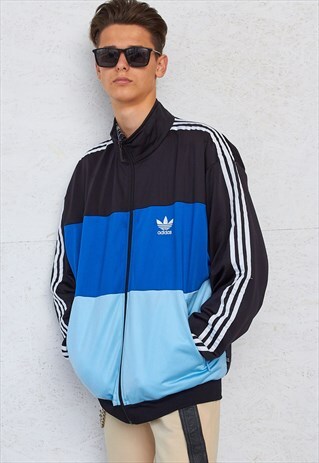 VINTAGE BLACK AND BLUE ADIDAS TRACK JACKET