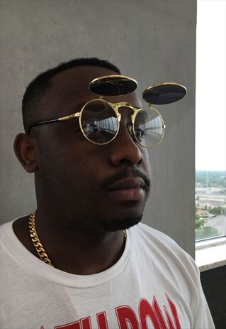FLIP UP CLEAR LENS GLASSES (GOLD)
