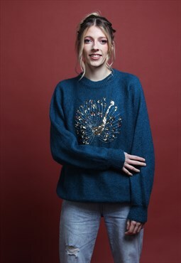 Green Vintage 90's Embroidered Jumper