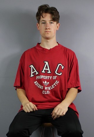 VINTAGE ADIDAS ATHLETIC CLUB T-SHIRT IN RED WITH PRINTED TRE