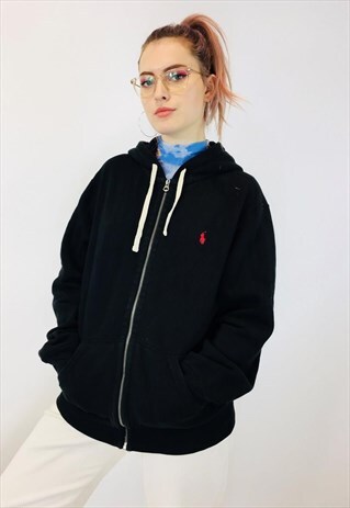 VINTAGE RALPH LAUREN EMBROIDERED BLACK HOODIE