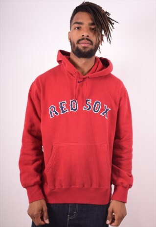 NIKE MENS VINTAGE RED SOX HOODIE JUMPER MEDIUM RED 90S