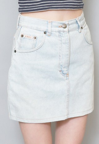 VINTAGE 1990'S VIROV LIGHT WASH BLUE DENIM SKIRT