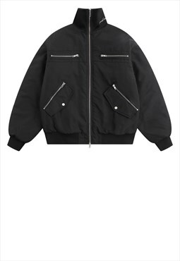 Grunge bomber jacket raised utility gorpcore puffer in black