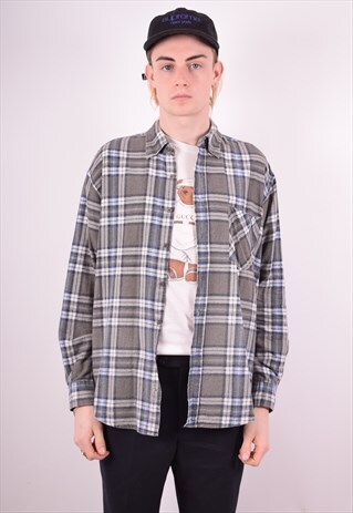 MENS VINTAGE SHIRT LARGE GREY CHECK 90S