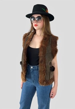 70's Vintage Brown Penny Lane Shearling Waistcoat Gilet