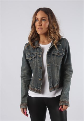 VINTAGE DENIM JACKET DIRT WASH UK 8 XS (GHDX)