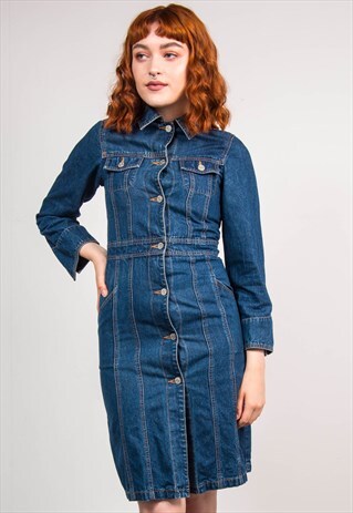 VINTAGE 90'S DENIM BUTTON DOWN SHIRT STYLE MIDI DRESS