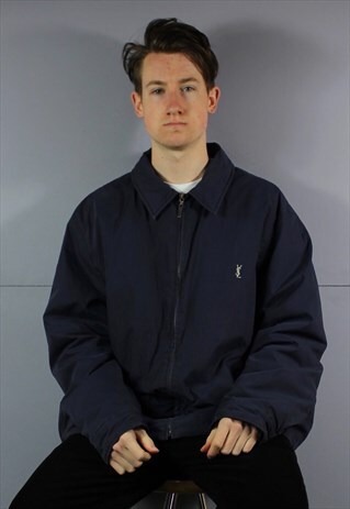 VINTAGE YSL HARRINGTON JACKET IN NAVY BLUE WITH POCKETS AND