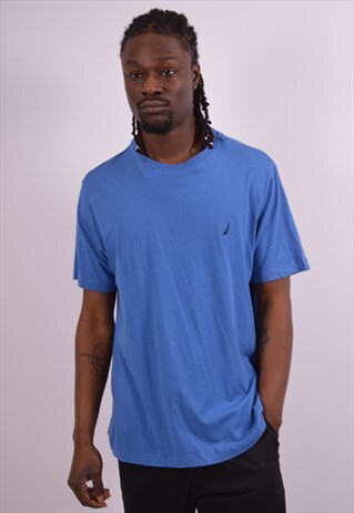 NAUTICA MENS VINTAGE T-SHIRT TOP MEDIUM BLUE 90S