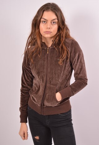 VINTAGE CHAMPION VELVET HOODIE SWEATER BROWN
