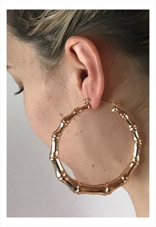 90'S STYLE GOLD BAMBOO HOOP EARRINGS