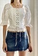 Vintage White Prairie Milkmaid Top Puff Sleeve Lace Up