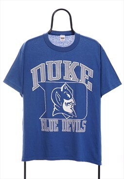 Vintage NCAA 80s Duke Blue Devils Graphic Blue TShirt Womens