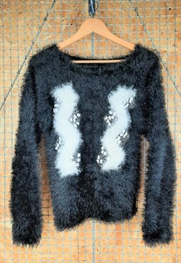 1980s Monochrome Furry Textured Jumper