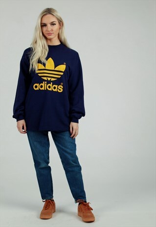 VINTAGE 90S ADIDAS TRE FOIL NAVY BLUE SWEATSHIRT