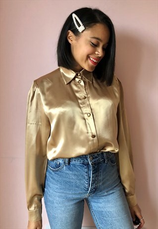 VINTAGE GOLD SILKY SATIN BLOUSE