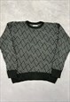 VINTAGE KNITTED JUMPER ABSTRACT PATTERNED GRANDAD SWEATER