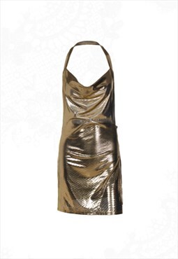 Gold Halter Satin Y2K Mini Dress