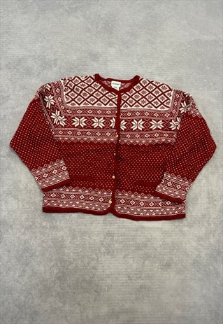 VINTAGE KNITTED CARDIGAN ABSTRACT PATTERNED KNIT SWEATER