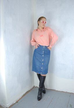 Vintage y2k denim midi rave button skirts in light blue