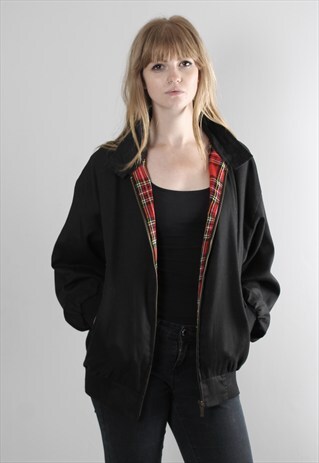VINTAGE 80S BLACK ZIP HARRINGTON BOMBER JACKET