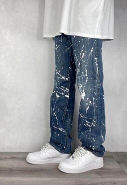 Blue Levis 501 Straight Jeans White Paint Splatter