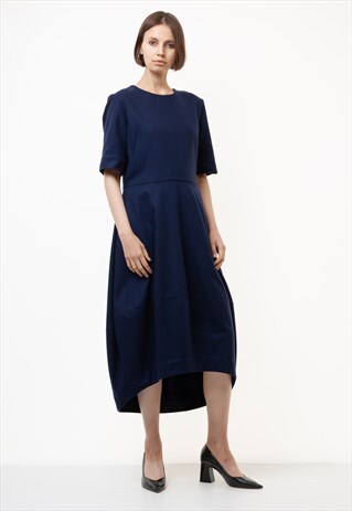 00S VINTAGE COS WOOLMARK MIDI BLUE NEVY DRESS 4174