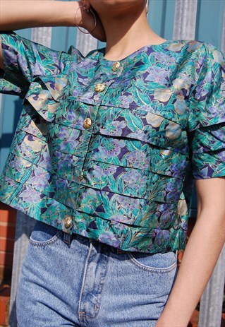 80S CROP PLEATED ASIAN BLOUSE/JACKET