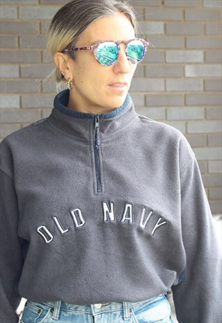 VINTAGE Y2K GREY OLD NAVY QUARTER ZIP OVERSIZED FLEECE