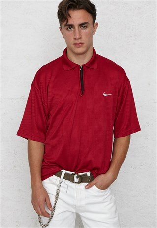 90S VINTAGE RED NIKE 1/4 ZIP T-SHIRT