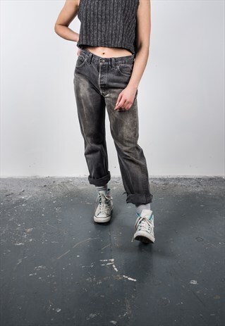 VINTAGE HIGH-WAISTED LEVI'S GREY PAINT MOM JEANS