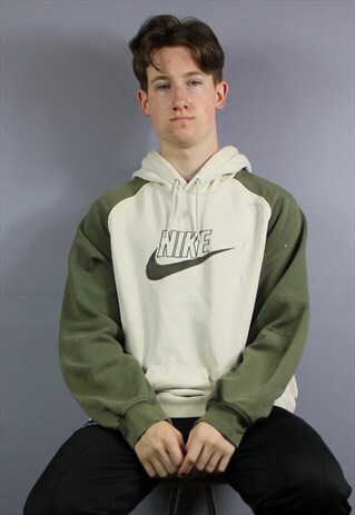 VINTAGE NIKE HOODIE IN BEIGE WITH EMBROIDERED SPELLOUT LOGO
