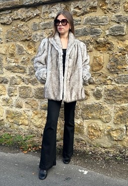 80's Vintage Astraka Faux Fur Fox White Brown Coat