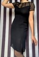 VINTAGE 90S BLACK SHEER SILK MIDI PENCIL DRESS, UK10/12 