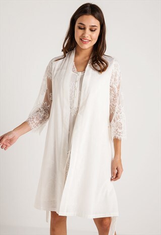 ECRU MATERNITY LACE DETAILED NIGHTGOWN SET