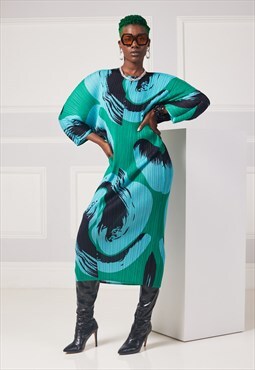 SETE Green Plisse Loose Pleated Dress Plus Size