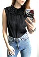 Black Ruffled Neck Top 