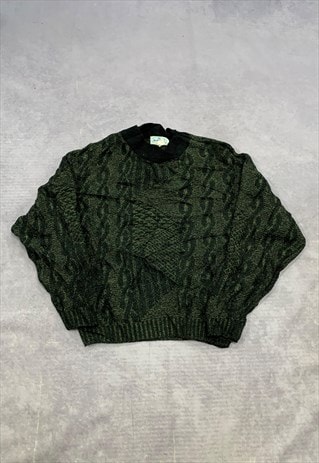 VINTAGE KNITTED JUMPER ABSTRACT PATTERNED GRANDAD SWEATER