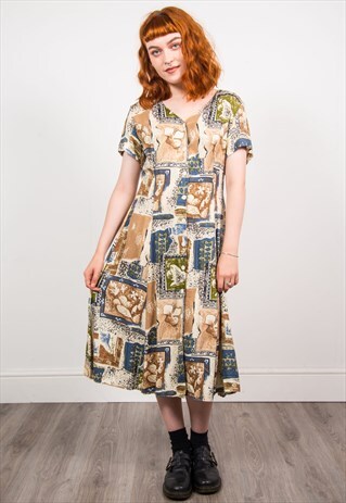 VINTAGE 90'S MIXED BOHO PATTERN MIDI DRESS