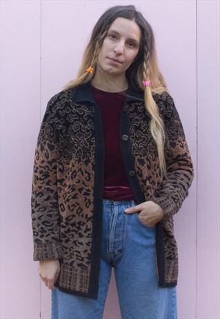 VINTAGE LEOPARD PRINT BUTTON UP CARDIGAN JACKET