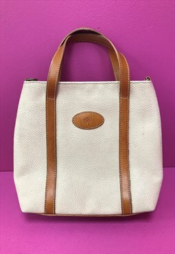 Vintage Grab Handbag Cream Tan Leather Grain 
