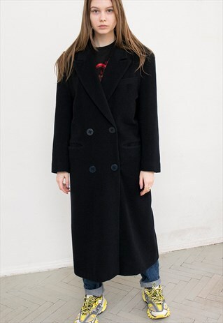 VINTAGE BLACK CLASSIC MAXI COAT WARM HEAVY LONG WINTER COAT