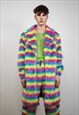 STRIPED FAUX FUR COAT LONGLINE PASTEL STRIPE CARNIVAL JACKET