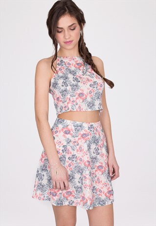 FLORAL PRINT A LINE SKIRT AND CROP TOP CO ORD SET