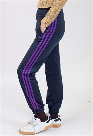 VINTAGE 90S ADIDAS NAVY AND PURPLE TRACKSUIT BOTTOMS